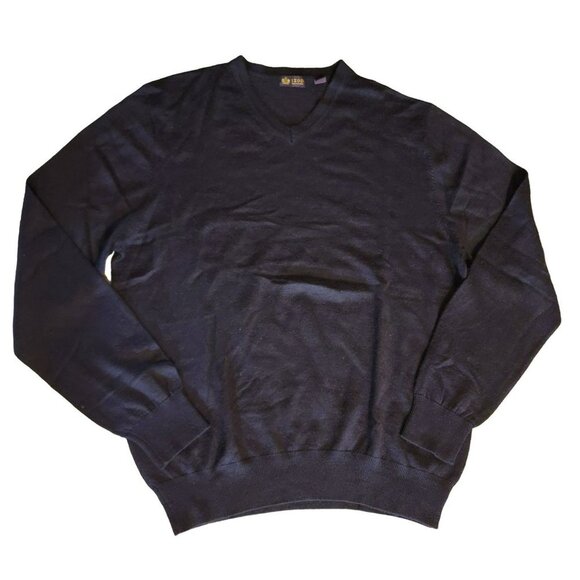 IZOD Mens V-Neck Pullover Sweater Plum Purple Long Sleeve Knit Classic Basics L - Picture 1 of 3